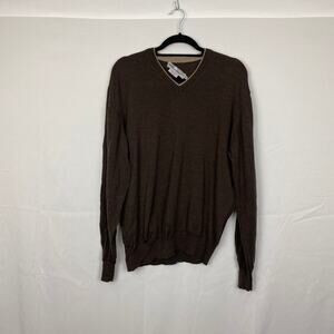 Luigi Baldo Men’s XL V-Neck Sweater Merino Wool Brown Made in Italy